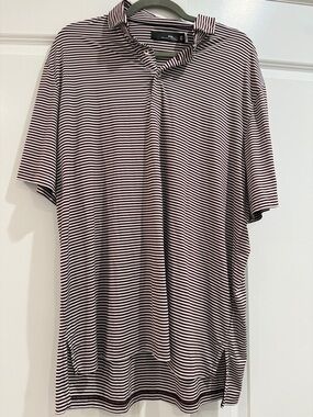 RLX Ralph Lauren Men’s Maroon and White Striped Polo